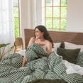 thumbnail image 4 of MooMee Gingham Duvet Cover Set Queen 100% Washed Cotton Linen Like Textured Breathable Lightweight 3-Piece (Forest Green, 90"x90"), 4 of 6