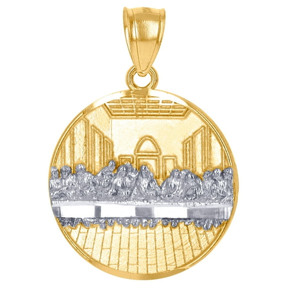 10k Two-tone Gold Mens Last Supper Medallion Religious Charm Pendant 22.5x16mm Wide Necklace for Men