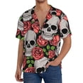 thumbnail image 3 of Daiia Skull and Roses Men's Linen Shirts Short Sleeve Casual Shirts Button Down Shirt for Men Beach Summer Wedding Shirt-X-Large, 3 of 7