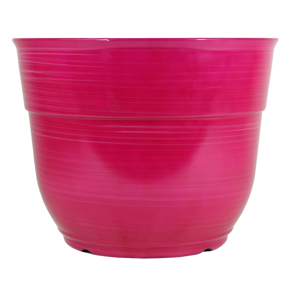 Garden Elements Glazed Brushed Happy Large Plastic Planter, Pink, 15
