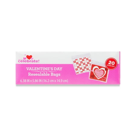 Valentine's Day Red, Pink & White Heart Plastic Resealable Bags, 6.375" x 5.86", 20 Count, by Way To Celebrate