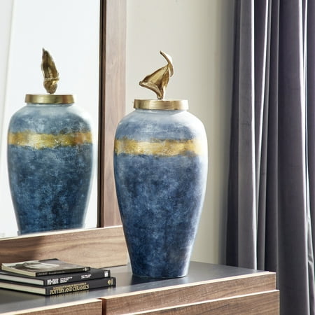 Venus Williams Collection 12"W, 27"H Glass Coastal Decorative Jar, Blue, 1 - Piece
