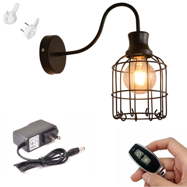 FSLiving Rechargeable Battery Powered Magic Light High Accent LED Light Remote Control 3000K 5V E26 Bulb Iron Cage Lampshade Gooseneck Lamp Arm Bedside Night Light Portable Stair Lights - 1 Light