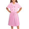 thumbnail image 4 of DJDLJWCJ Girls School Uniform Set Double Breasted Suit Collar Short Sleeve Shirt and Mid Length Pleated Skirt,Kids Formal Occasion Outfit Pink Size 6, 4 of 5