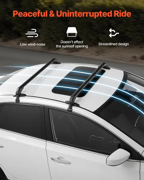 Universal Fit Roof Rack Cross Bars for Naked Flush Roofs 165 LBS Capacity Lockable Heavy Duty Aluminum Rooftop Luggage Carrier