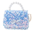 thumbnail image 1 of Bolso bandolera con lentejuelas brillantes y lazo para mujer, bolso de mano con cadena y perlas (azul lago), 1 of 7