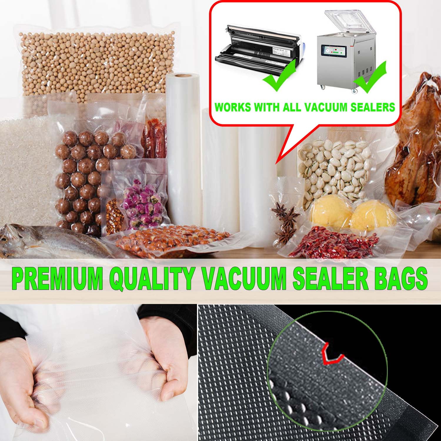 MegaWise Vacuum Sealer Bags Rolls (8 x 20' ) for Food Freshness  Preservation, BPA Free Vacuum Storage Bags for Food or Sous Vide, Seal a  Meal, Double-sided Texture, Double Lock Freshness(1 Rolls) 