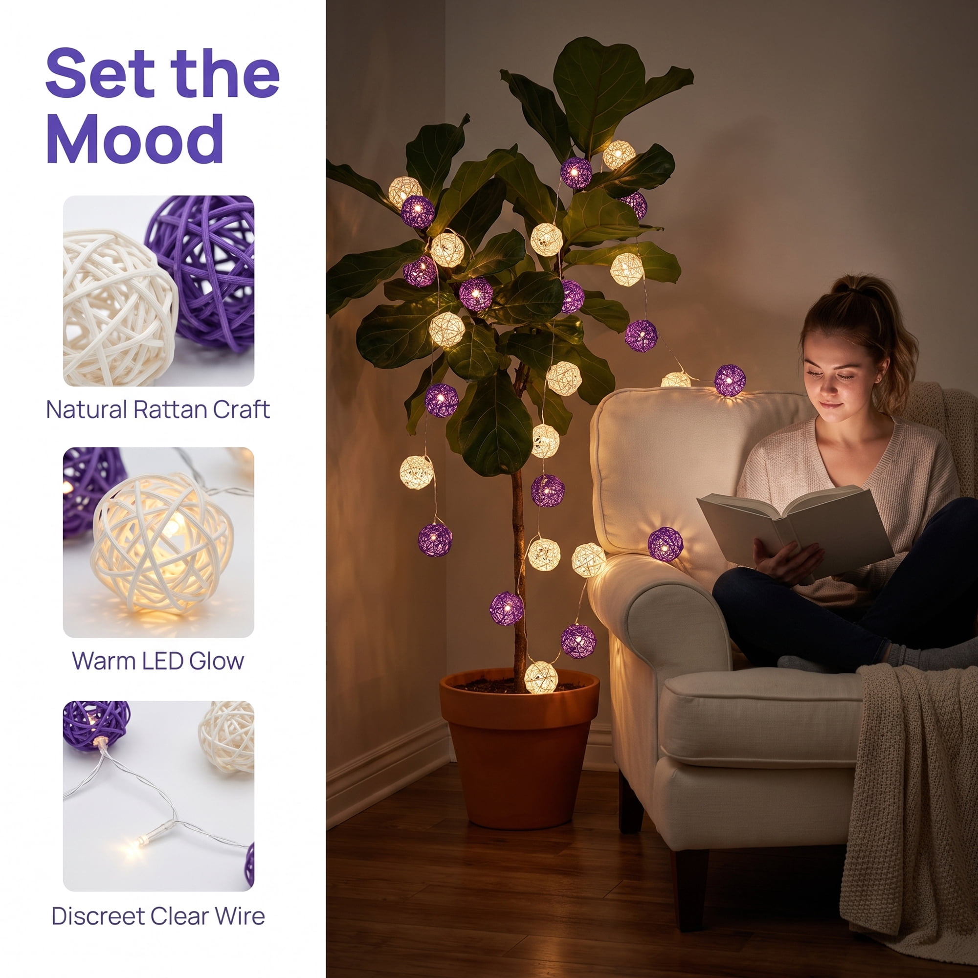 Unique Bargains Twinkle Light for Use with Flexible Design 13.1 ft Purple Battery Operated