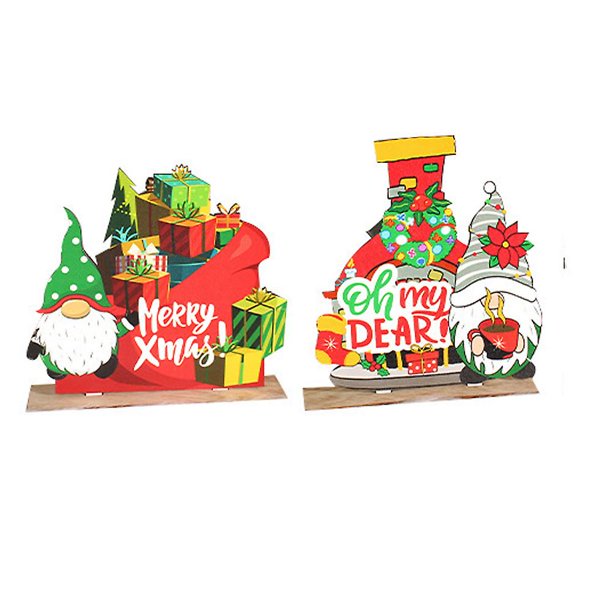 2 Pieces Christmas Table Decor Wooden Gnome Table Top Sign Wood Xmas