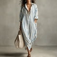 thumbnail image 2 of Women's Vertical Stripe Shirt Maxi Dress, Collar 3/4 Sleeve Loose Oversized Casual Vacation Tunic Dress with Side Pockets Blue M(M), 2 of 5