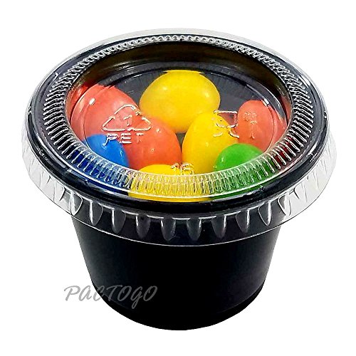 Empress 1 oz. BLACK Plastic Disposable Portion Souffle Container Food
