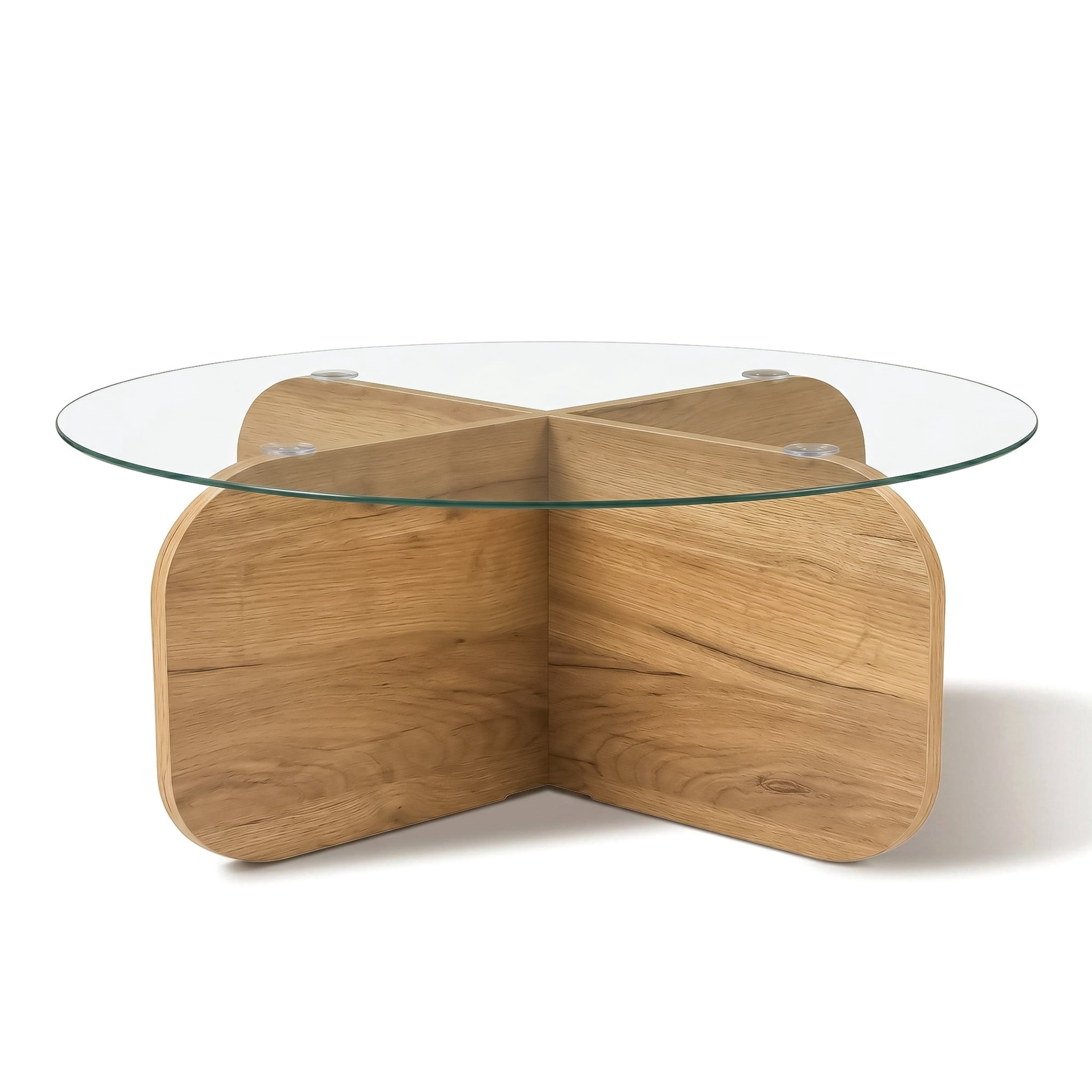 Christopher Knight Home 29.5" Round Coffee Table with Modern Cross Base, Tempered Glass Top, Honey Oak