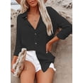 thumbnail image 2 of QUTETN Womens Cotton Button Shirt Casual Long Sleeve Loose Fit Collared Linen Work Oversized Blouse Tops with Pocket, 2 of 4