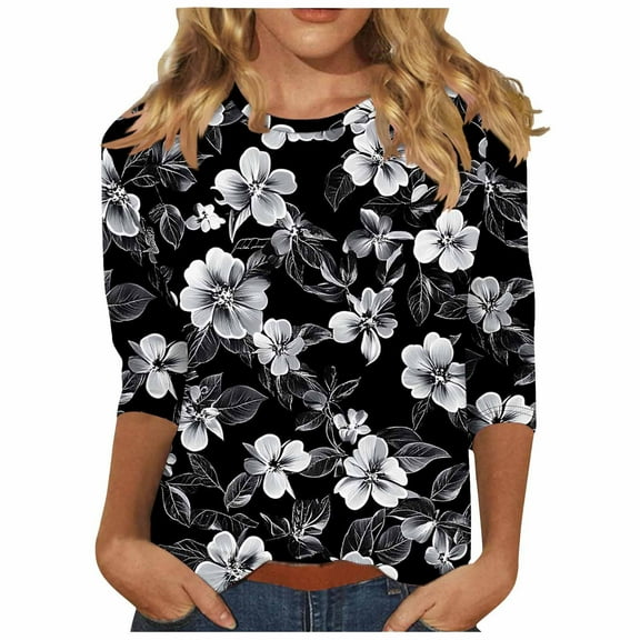 Womens Fall Blouses Womens Shirts Trendy Work Women's Tops 3/4 Sleeve Print Womens Blouses My Reorder List Gifts