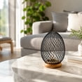thumbnail image 5 of VAIFTILNO Stylish Candle Holder, 6.3in Clean Iron Cage Candle Stand Aroma Lamp Decor with Elongated Lampshade, Wood Base, for Tabletop, Home (Black), 5 of 7