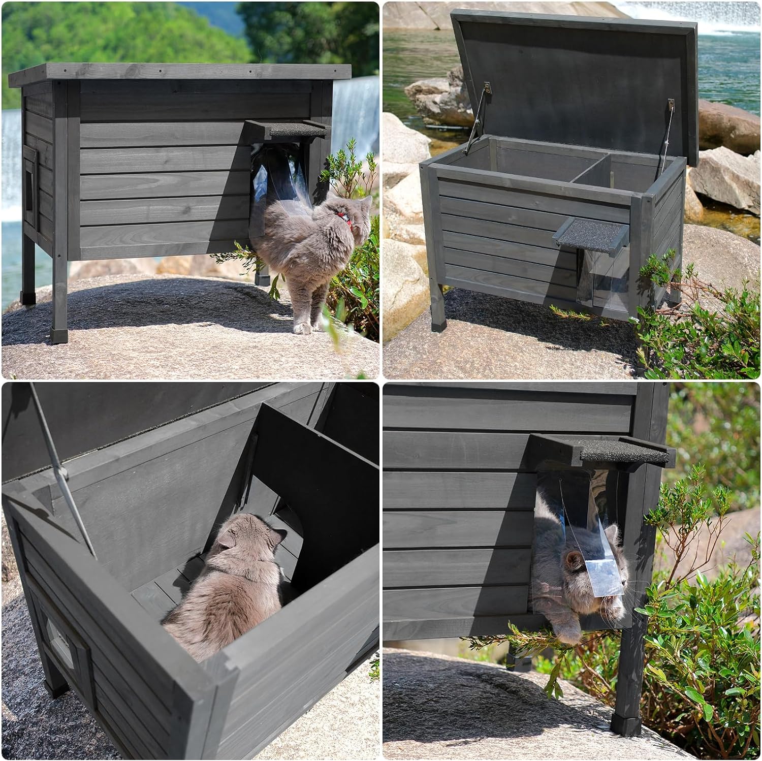 Insulated Outdoor Cat House Feral Cat Enclosure Weatherproof Weatherproof Cat Shelter for Winter with Escape Door