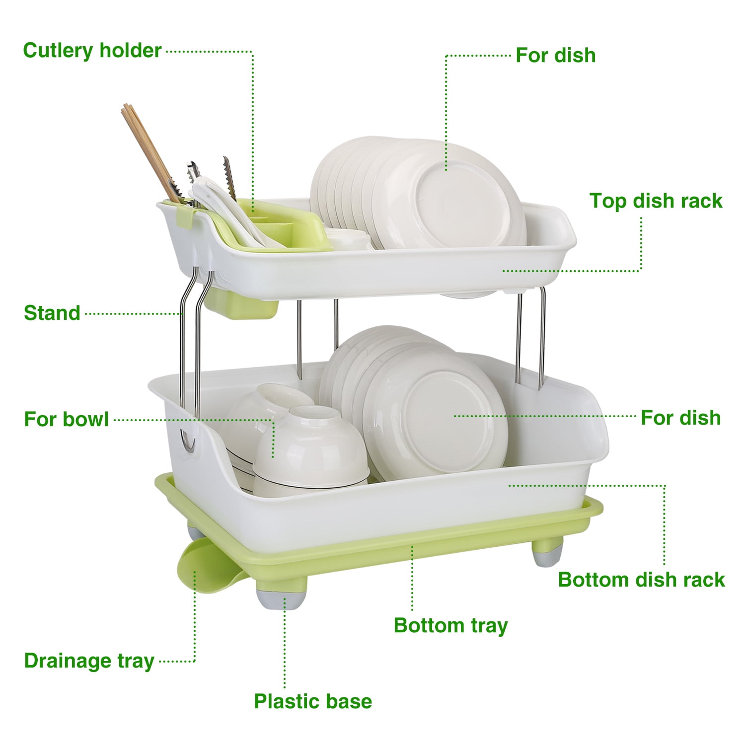 TeqHome 2 Tier Dish Drying Rack Kitchen Dish Drying Rack Dish Drainer Kitchen Bowl Dish Organizer
