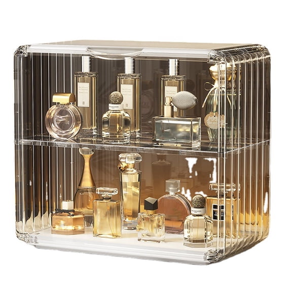 Clear Plastic Perfume Organizer Makeup Cosmetic Display Case with Adjustable Divider