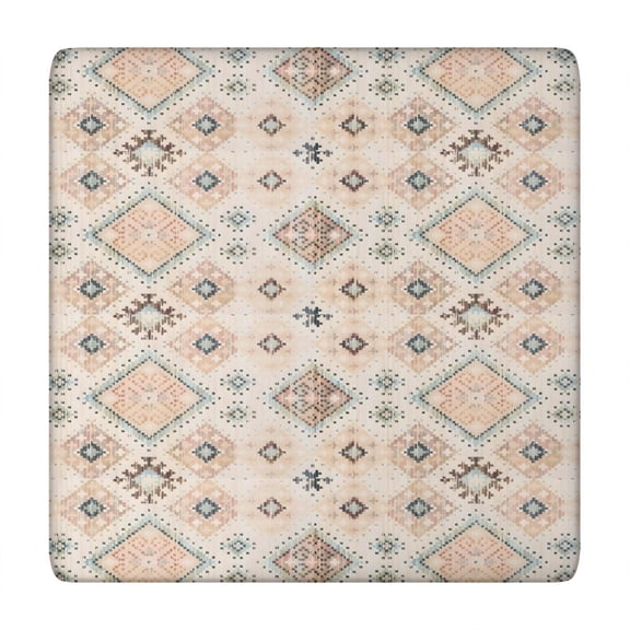 Beige Boho Ethnic Geometric Pattern Square Fitted Tablecloth with Elastic Edge,Square Table Cover,Washable Elastic Table Cover for Home Kitchen Party Decor 34"x34"