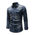 thumbnail image 4 of xiaxaixu  Men's Spring Autumn Casual Shirts Solid Color Long Sleeve Lapel Denim Tops Button Shirts for Party, 4 of 9