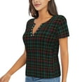 thumbnail image 2 of Zufioo Buffalo Plaid Dark Green for Women's Deep V-neck Short-sleeved T-shirt, Top with Short Sleeves - with Stainless Steel Buckle, Moisture Wicking, Ideal Home Wear-X-Large, 2 of 9