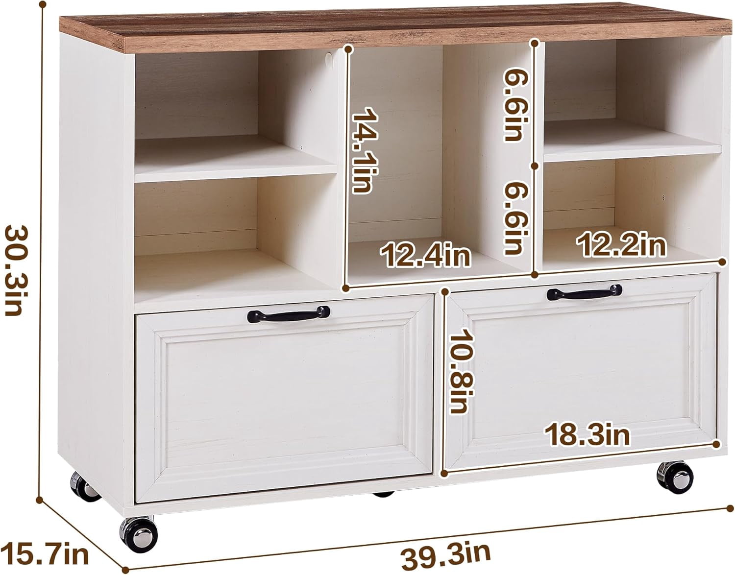 40" Lateral File Cabinet with Wheels,Farmhouse Wood File Cabinets with shelve,Filing Cabinets with 2 Drawers for Legal/Letter/ A4 Size