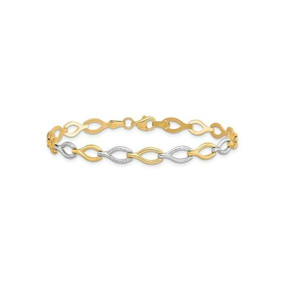 10K Yellow and White Gold Two-tone Polished Link Bracelet  (7 1/2 inches) for Women