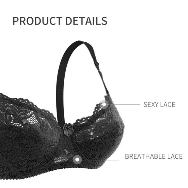 Women's Thin Lace Gathering Bra Solid Color B-cup Soft Breathable Underwear  Beauty U Back Charming Underwired Bralette Adjustable Bra(2-Packs) 