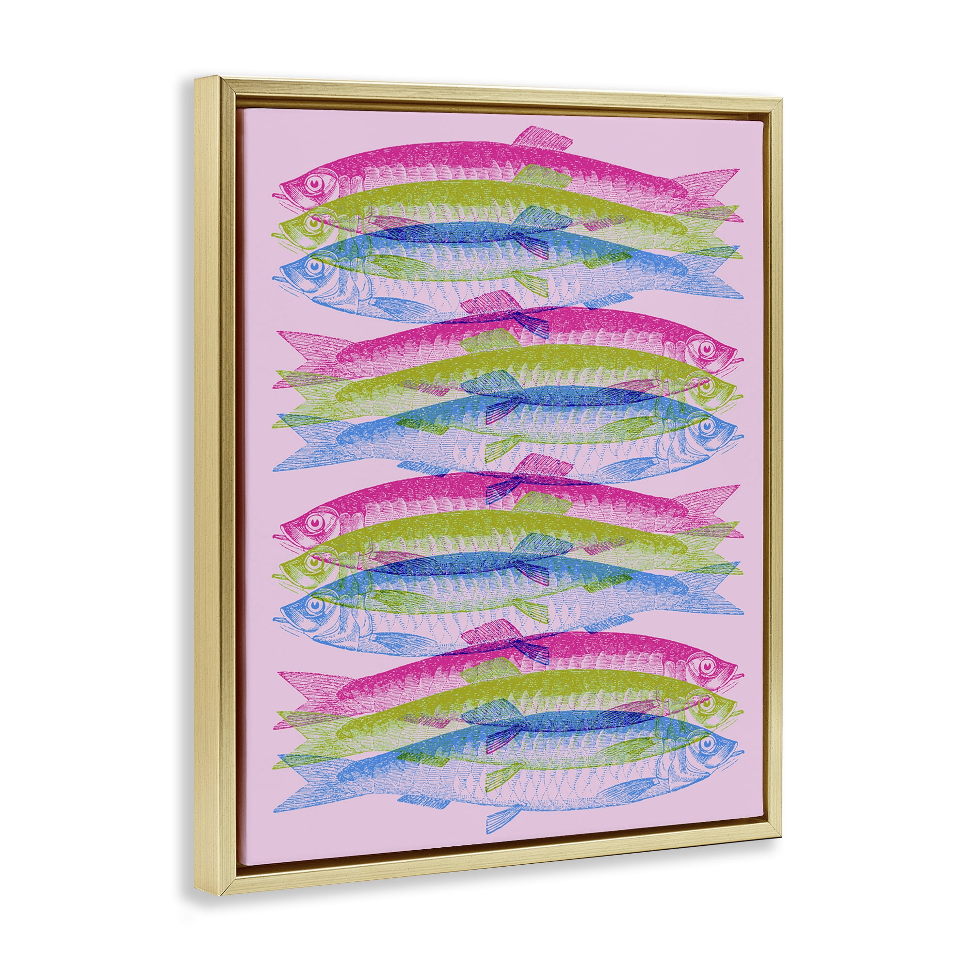 Stupell Industries Rainbow Layered Fish Animals & Insects Painting Gold Floater Framed Canvas Art Print Wall Art, 25 x 31