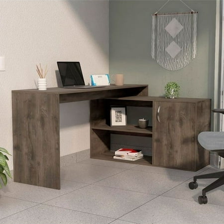 UPC: 0810113083230 | Boahaus Linyi L-Shaped Computer Desk  Dark Brown  2-Shelves  One Cabinet  for Adults