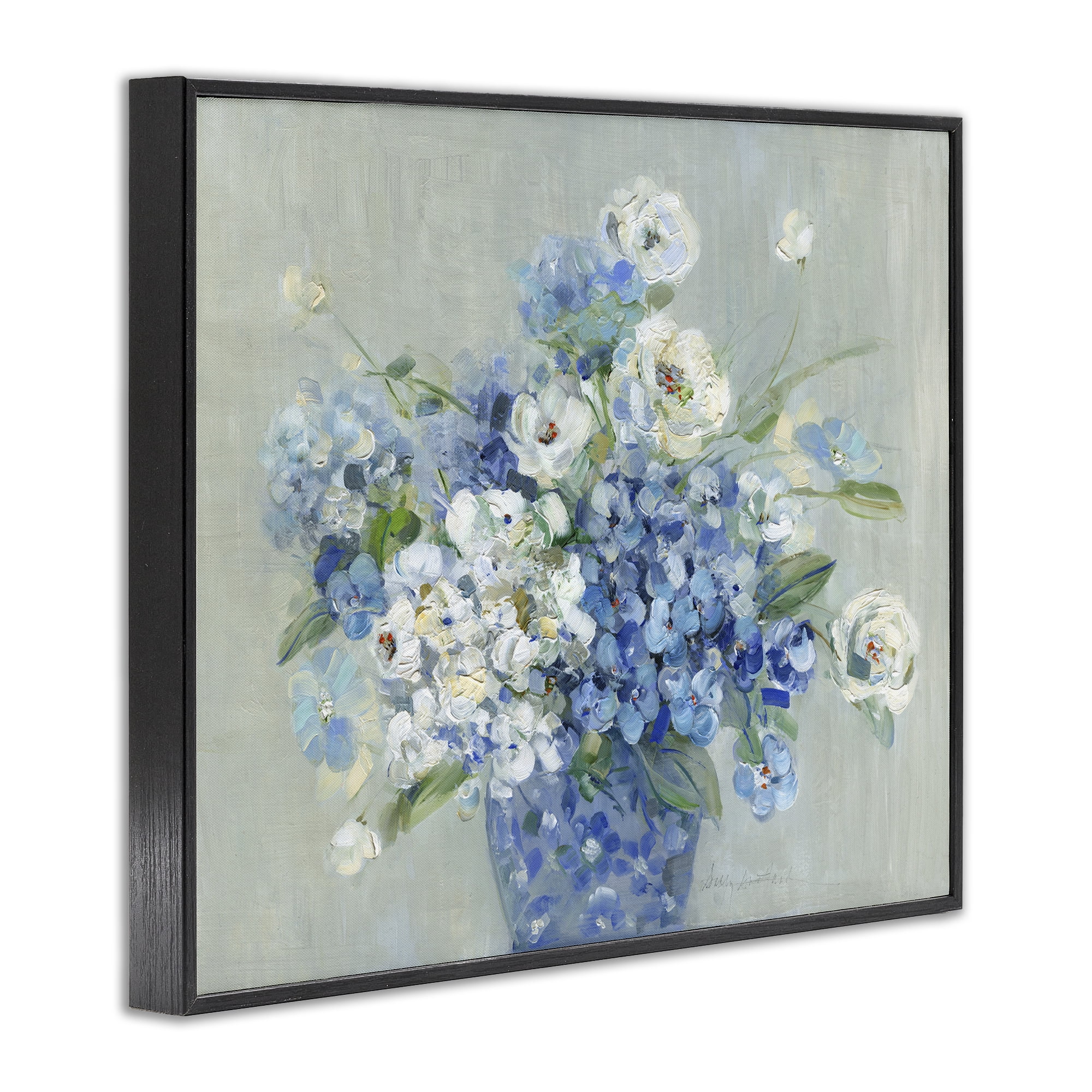 Stupell Industries Serene Blue And White Bouquet Black Framed Giclee Art, design by Sally Swatland