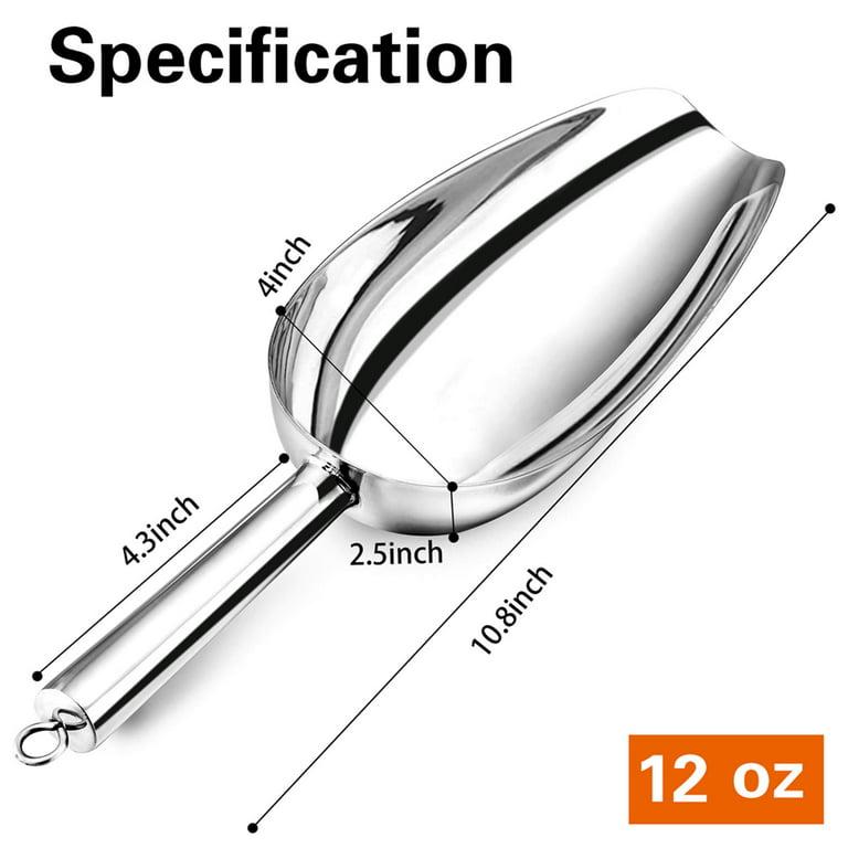 Vesteel Ice Scoop 12 Ounce Stainless Steel Ice Scoop Metal Utility Food Scoop Kitchen Scoops for Ice Cube Candy Flour Sugar, Silver