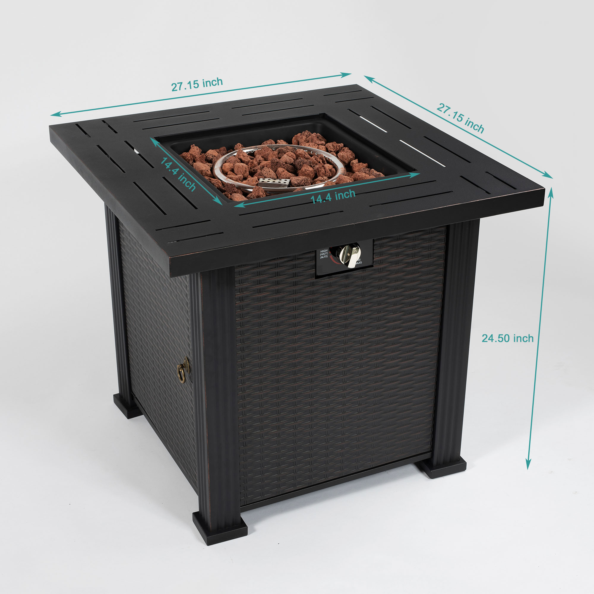 Joynovia 28-inch Square Steel Fire Pit Table – Outdoor Propane Fire Pit with Lid, 40,000 BTU, ETL Approved, Brown