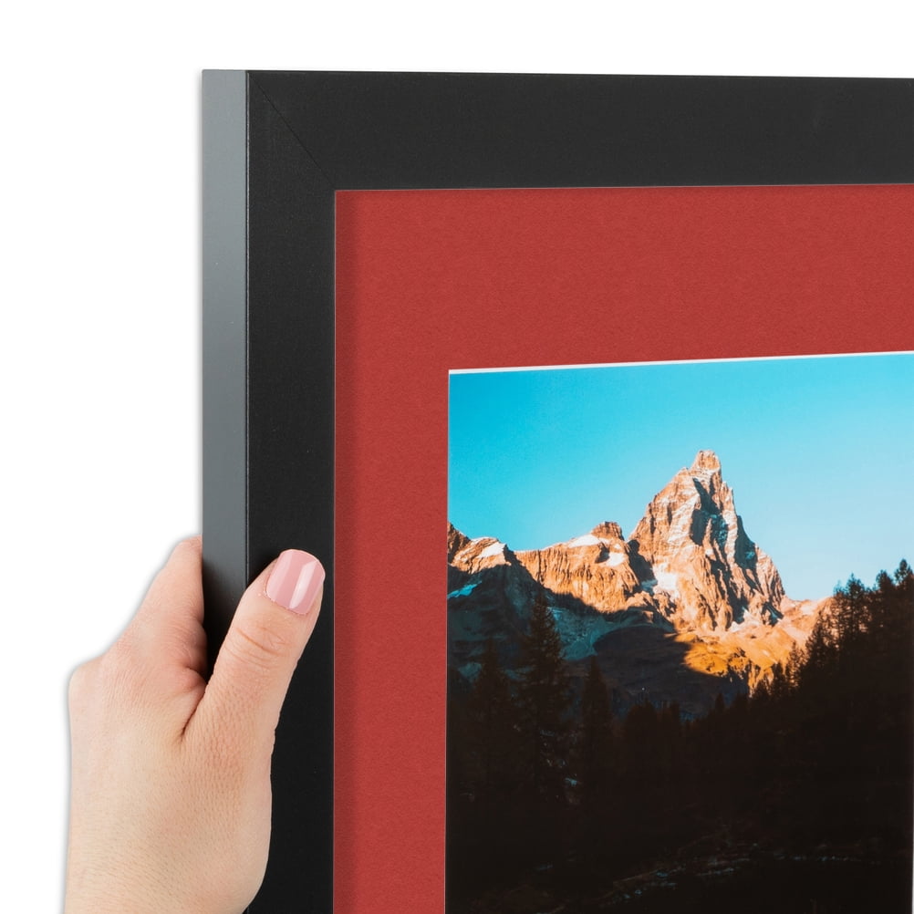 ArtToFrames 16x22 Matted Picture Frame with 12x18 Single Mat Photo Opening Framed in 1.25 Satin Black and 2 Deep Red Mat (FWM-3926-16x22)
