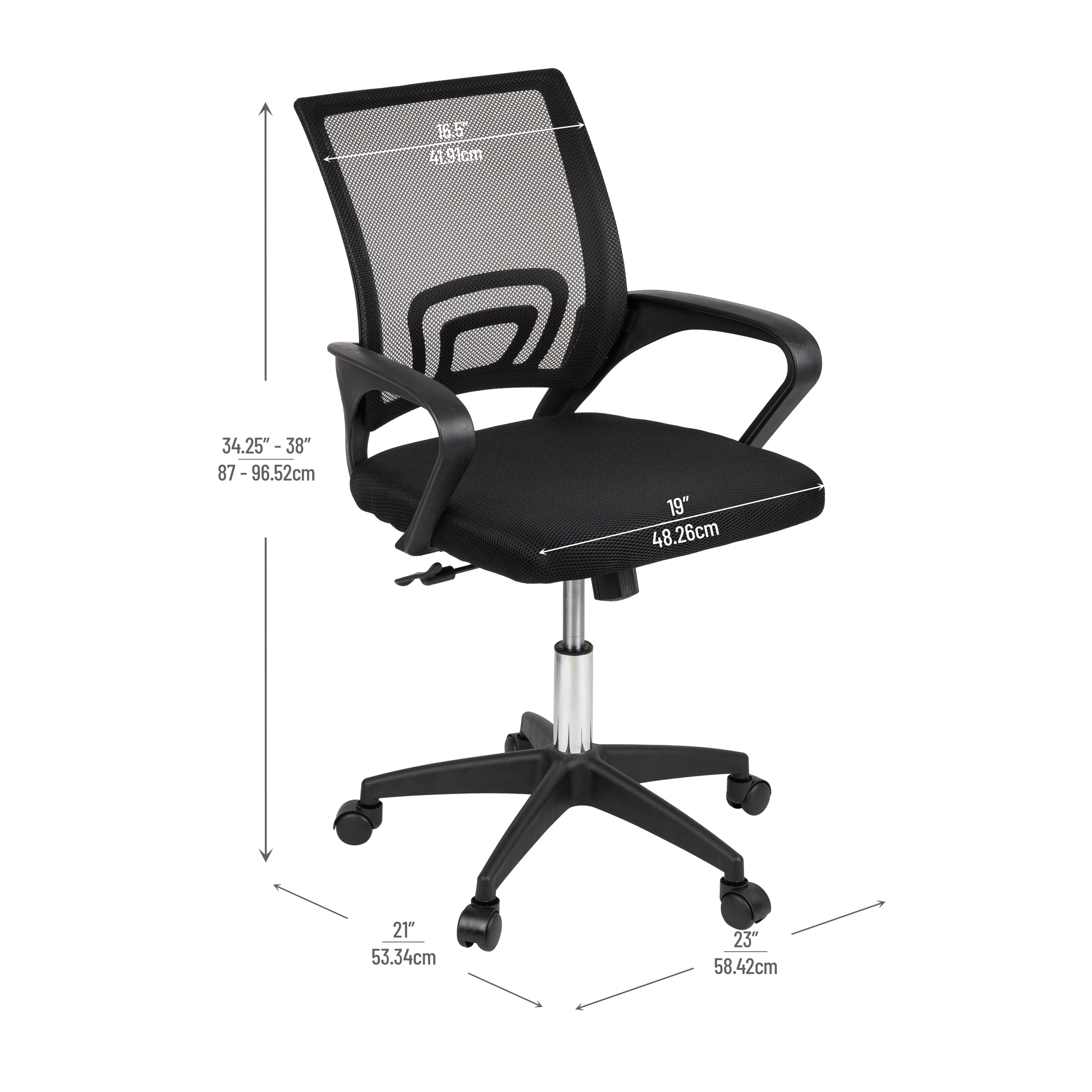 Mind Reader Swivel Office Chair with Wheels, Height Adjustable, Desk Chair, Office, 23"L x 21"W x 34.25-38"H