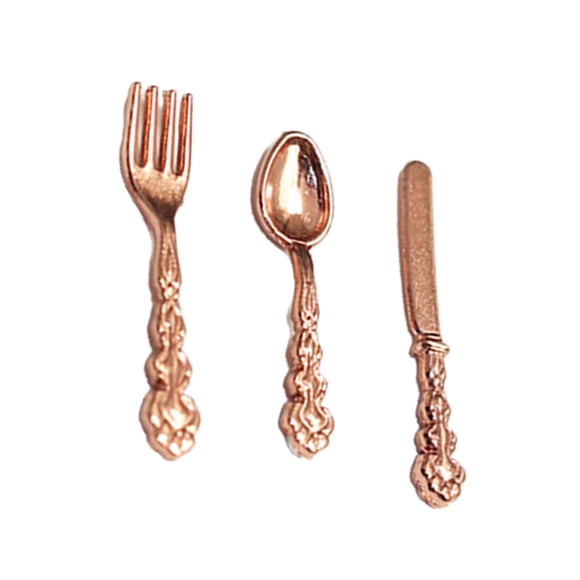 Vogacara Paquete de 3 vajilla modelo decoraciones encantadoras cuchara de cocina en miniatura cubiertos de imitación educativos niños pequeños oro rosa Type3 NO3 Vogacara FN010178-03