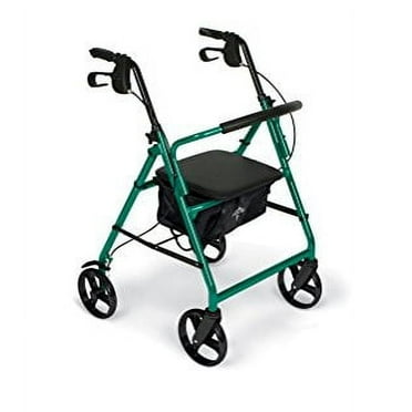Medline Steel Rollator Walker for Adult, Green, 350 lb. Weight Capacity, 8” Wheels, Foldable, Adjustable Handles