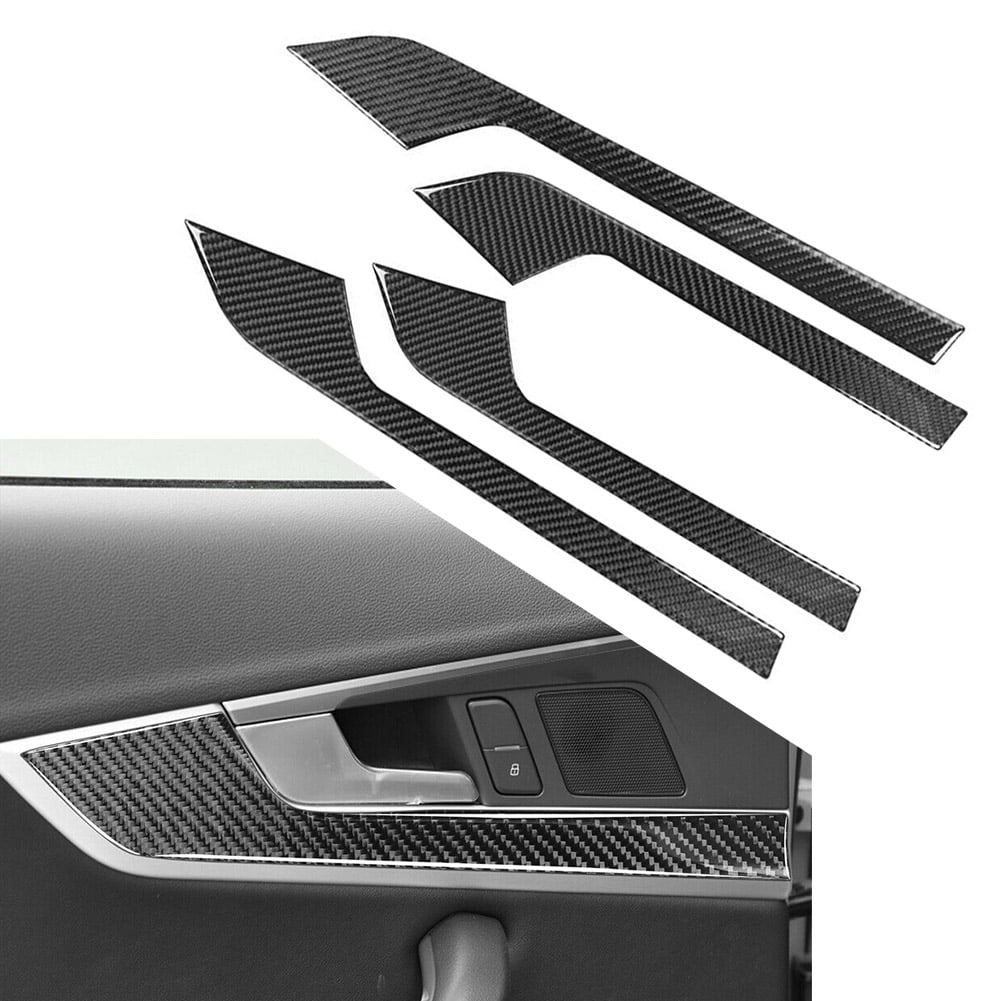 BFY 4Pcs Carbon Fiber Car Interior Door Handle Panel Cover Decorative Trim Sticker  For Audi A4 B9 2017 2018 2019 2020 ABS Plastic 