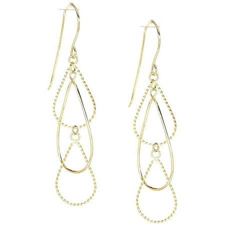 American Designs 14kt Yellow Gold Diamond-Cut Triple Teardrop Pear Dangle and Drop Earrings, French Wire