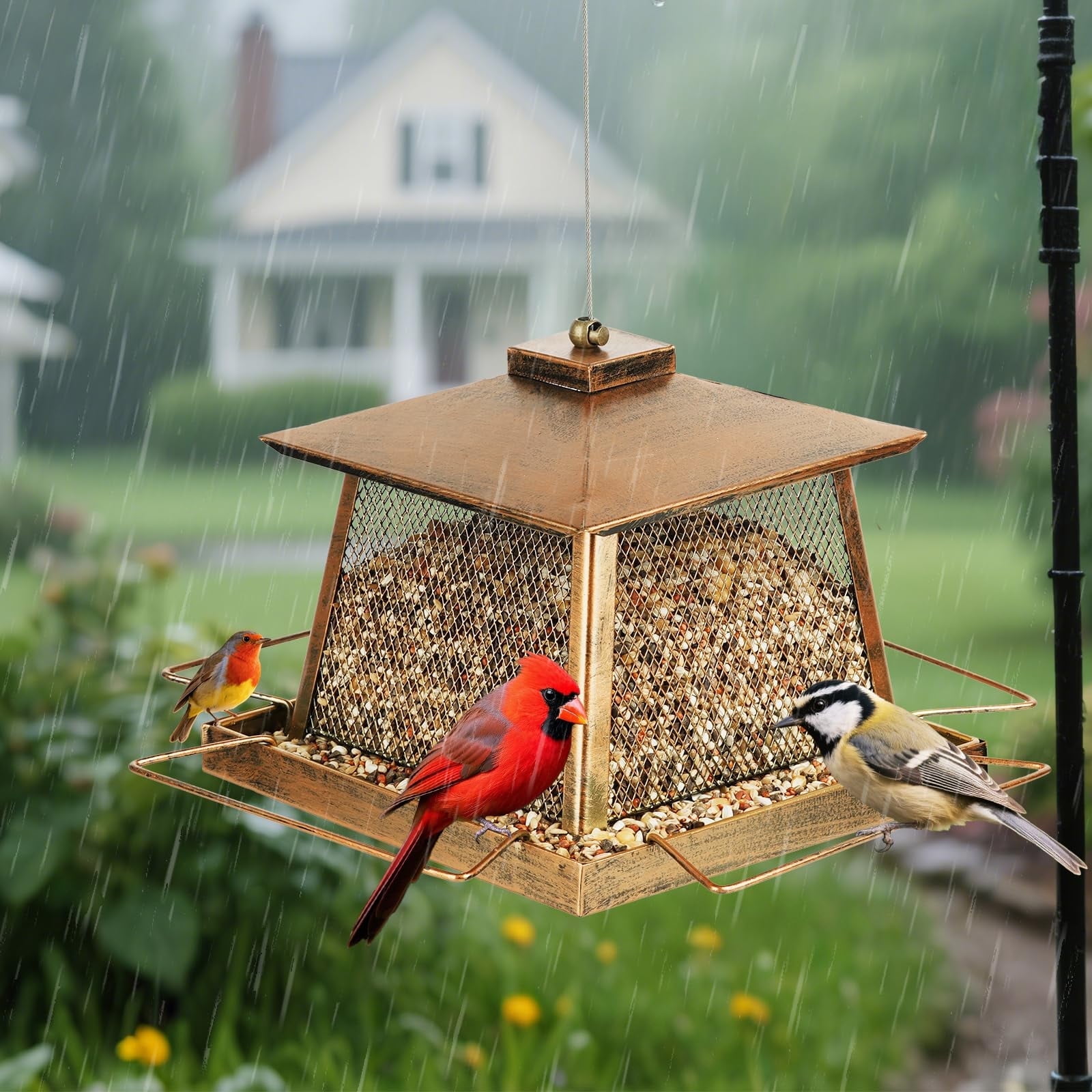 IWNTWY Wild Bird Feeder for Outdoors Hanging, 4 lb Large Capacity Gazebo Style Metal Bird Seed Feeder with 4 Perches