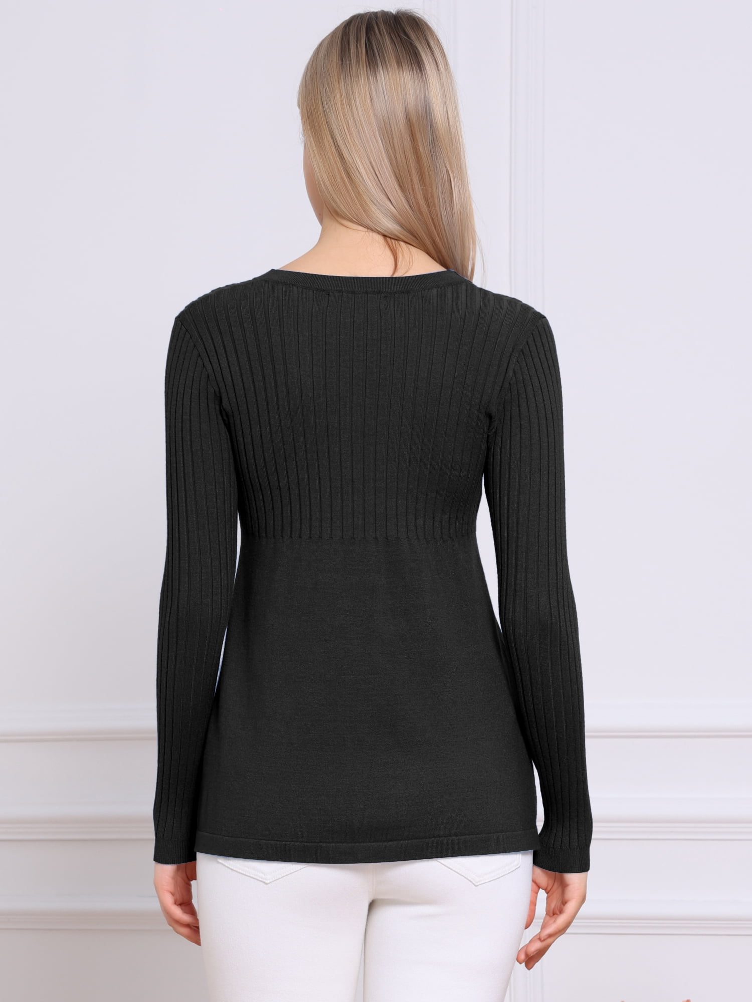 DARING DIVA Women's Crewneck Long Sleeve Stretchy Pullover Sweaters M Black