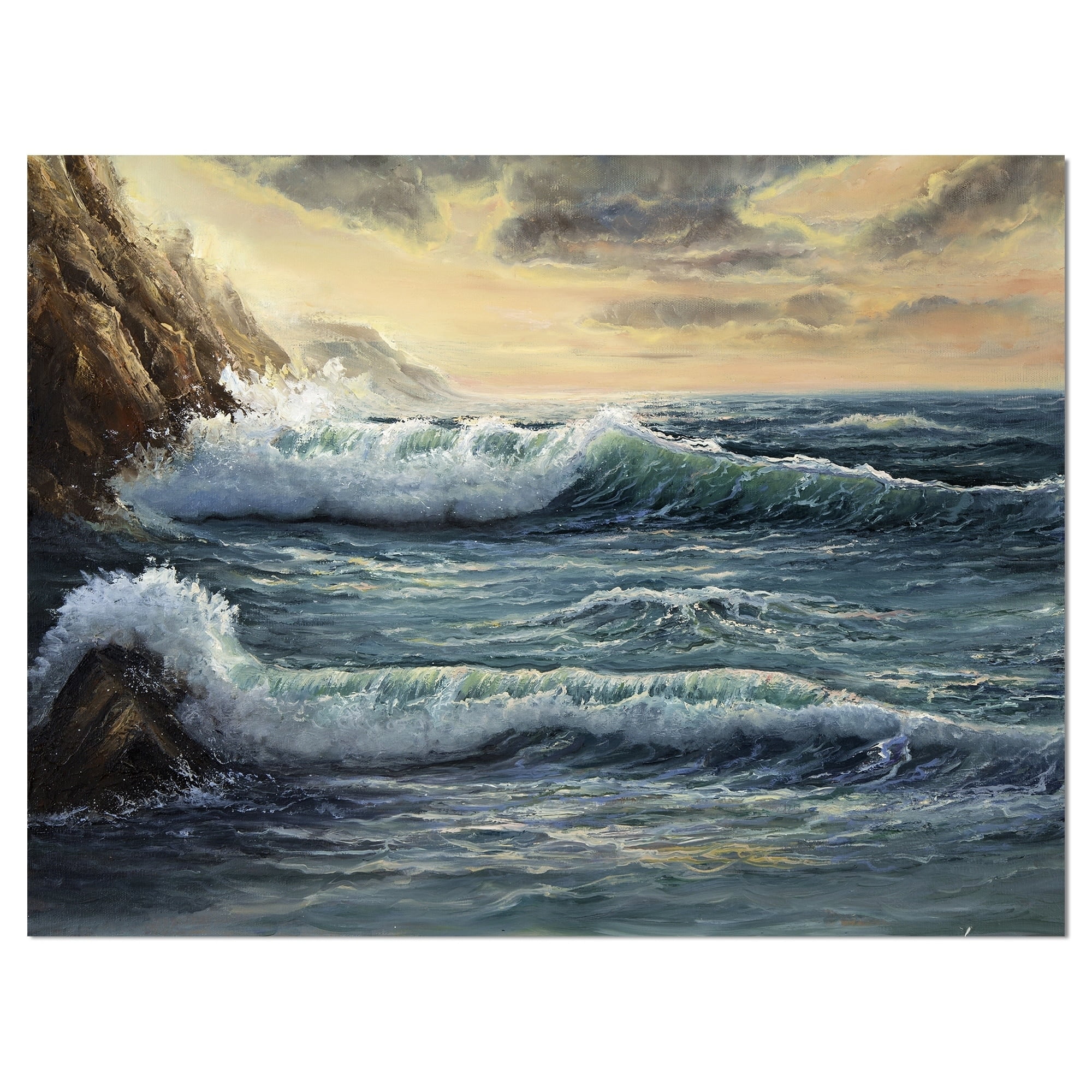 DESIGN ART Designart 'Ocean Waves under Dark Cloudy Sky' Sea & Shore