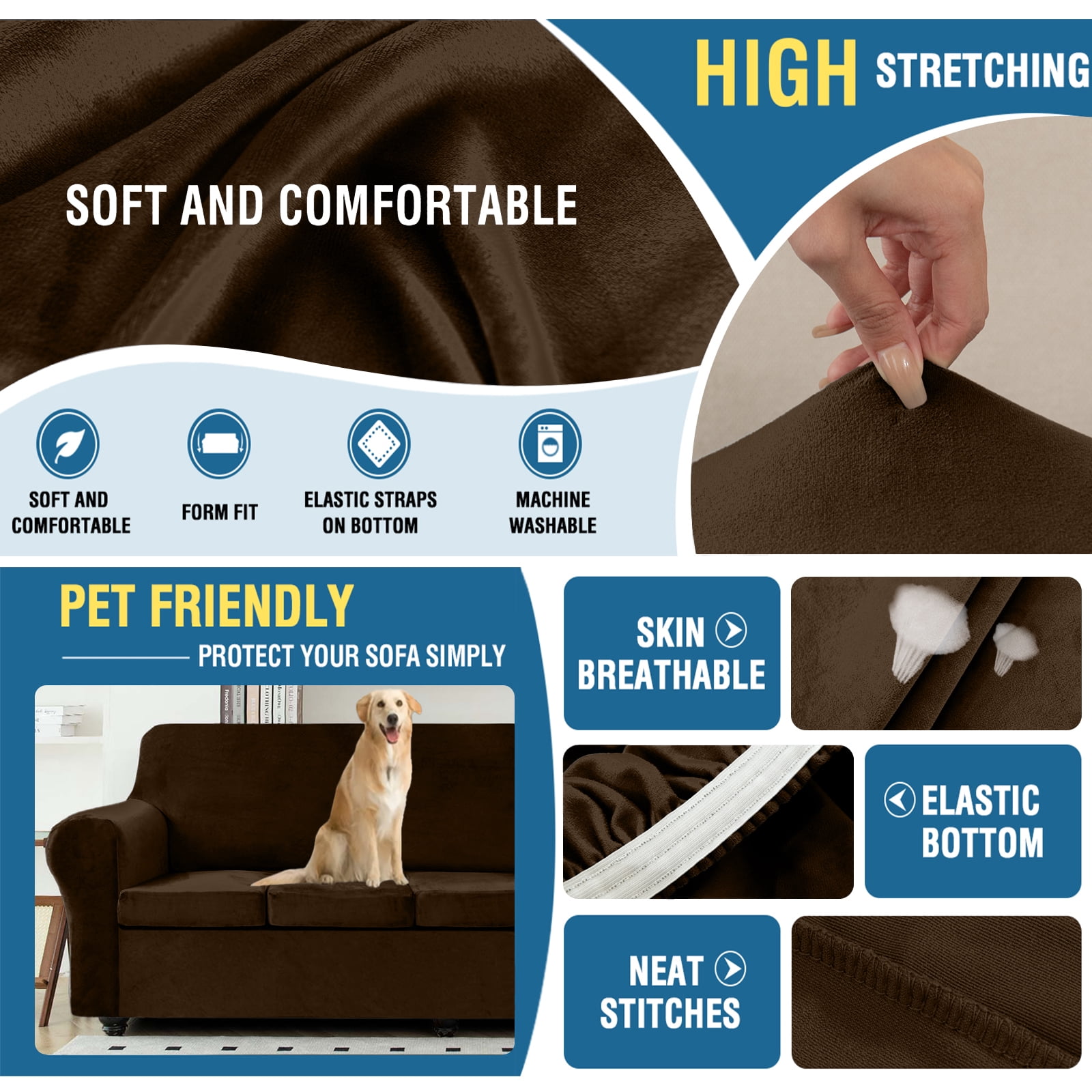 Sanmadrola Sofa Cover Slipcover Couch Cover Set for 3 Seat Sofa Super Stretch Universal Slip Cover Furniture Protector 4 Pieces