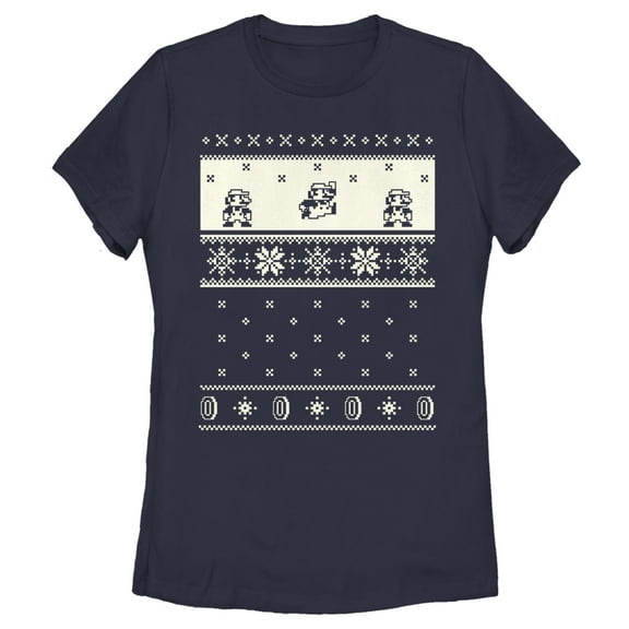 Women's Nintendo Christmas Sweater Mario  Graphic Tee Navy Blue 2X Large
