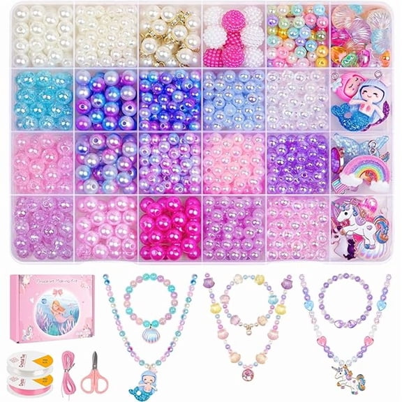 ZLC 900Pcs Mermaid Bracelet Making Kit for Girls Kids Charm DIY Beads for Jewelry Making, Friendship Bracelet Kit with Ocean Pearl Shell Butterfly Beads for Bracelet Necklace Making