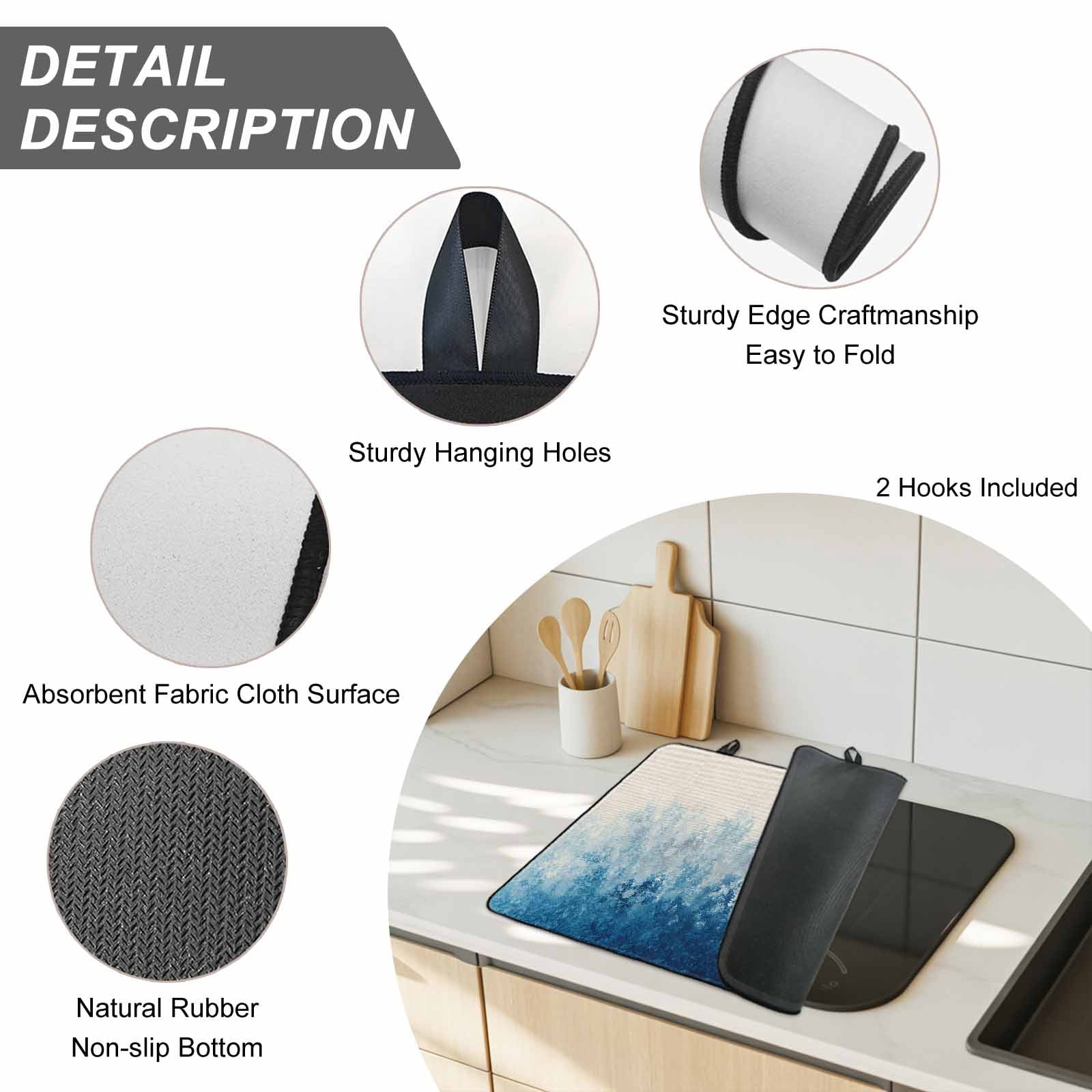 Blue Botanical Stove Top Cover for Electric Stove, Heat-proof & Non Slip Glass Top Stove Cover Protector, Spring Summer Farmhouse Retro Beige Kitchen Flat Cooktop Rubber Mat 24x21 Inches
