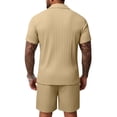 thumbnail image 3 of Men's Summer Beach Outfits 2 Piece Short Sets Shirts and Shorts Vacation Texture Sets for Men Khaki L, 3 of 3