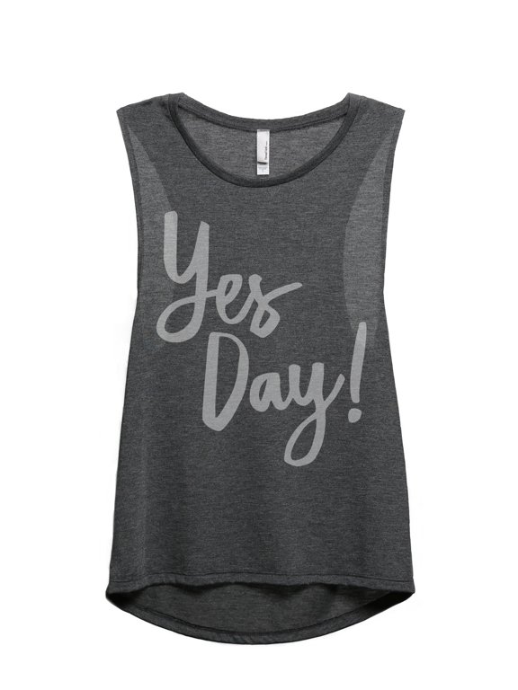 Yes Day Women's Sleeveless Muscle Tank Top Charcoal Medium