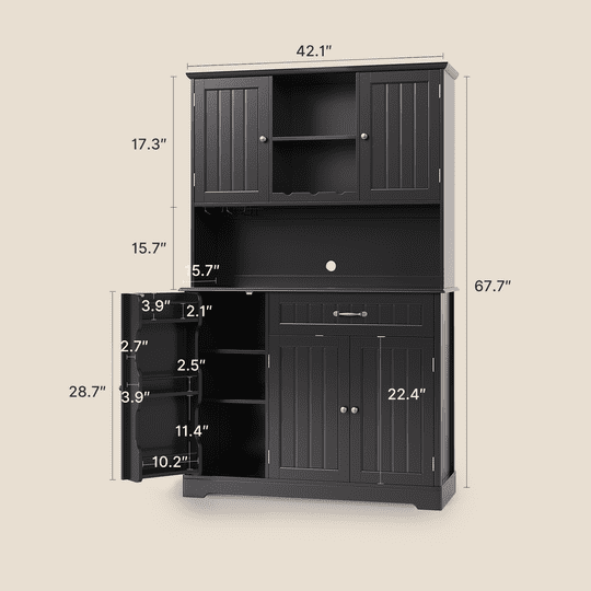 Aiho 67" Kitchen Pantry Storage Cabinet with Doors & Shelves, Modern Buffet Cabinet with Microwave Stand, Tall Hutch Cabinet for Kitchen, Dining Room - Black