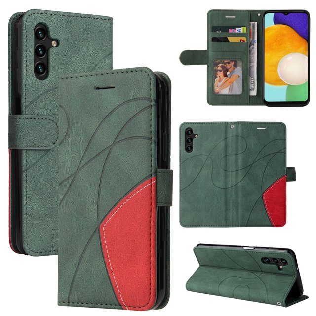 Compatible Samsung Galaxy A13 5G Étui, Étui Portefeuille en Cuir Support Vue Fermoir Magnétique Folio à Rabat - Vert